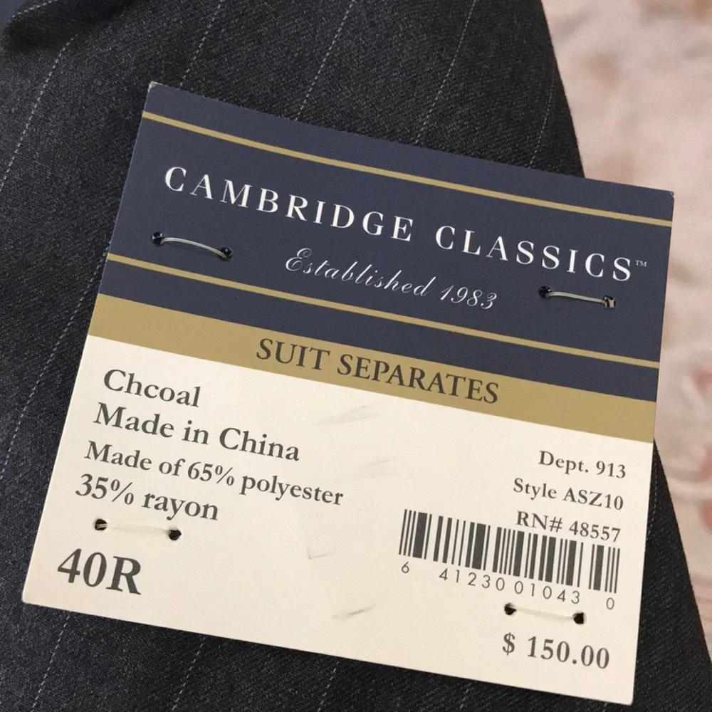 Cambridge Classics Single Breasted Gray Pinstripe Blazer Suit Jacket Size 40R
